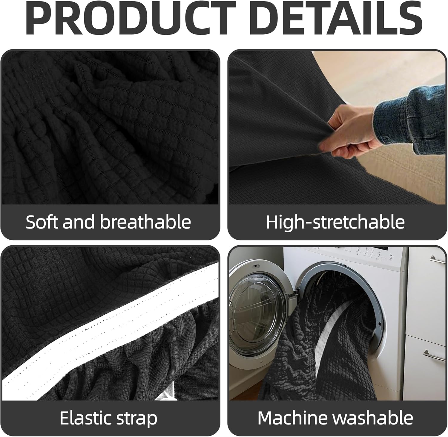 RV Dinette Cushion Covers, Stretchable Camper Cushion Covers,Washable Loveseat Sofa Furniture Protector for RV Camper Car Bench (1 Backrest Cover & 1 Bench Cover,Black)