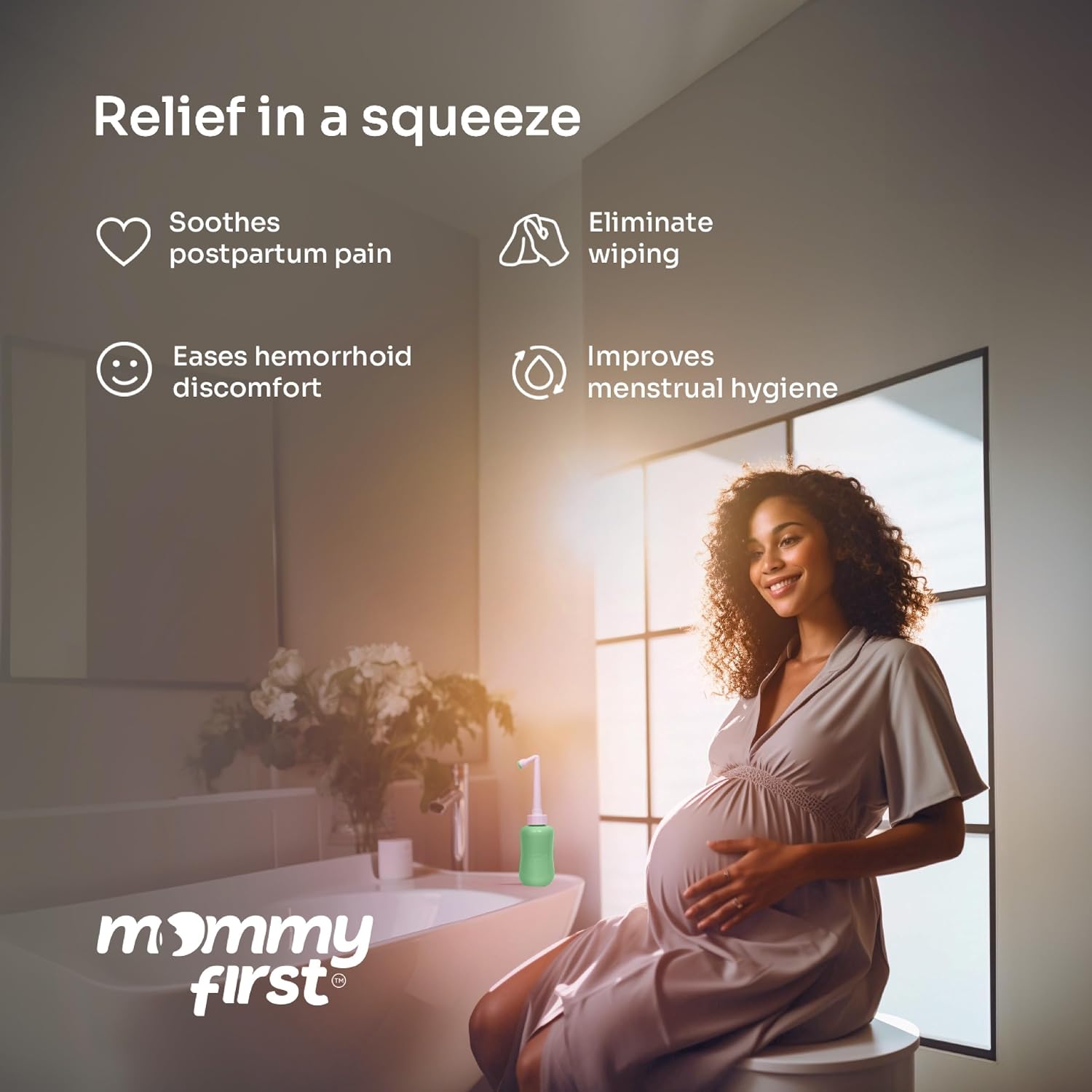 Mommy First® Peri Bottle for Postpartum Care | Upside Down Bottle for Perineal Cleansing and Recovery | Portable Bidet | Postpartum Essential | Green 12.2 OZ