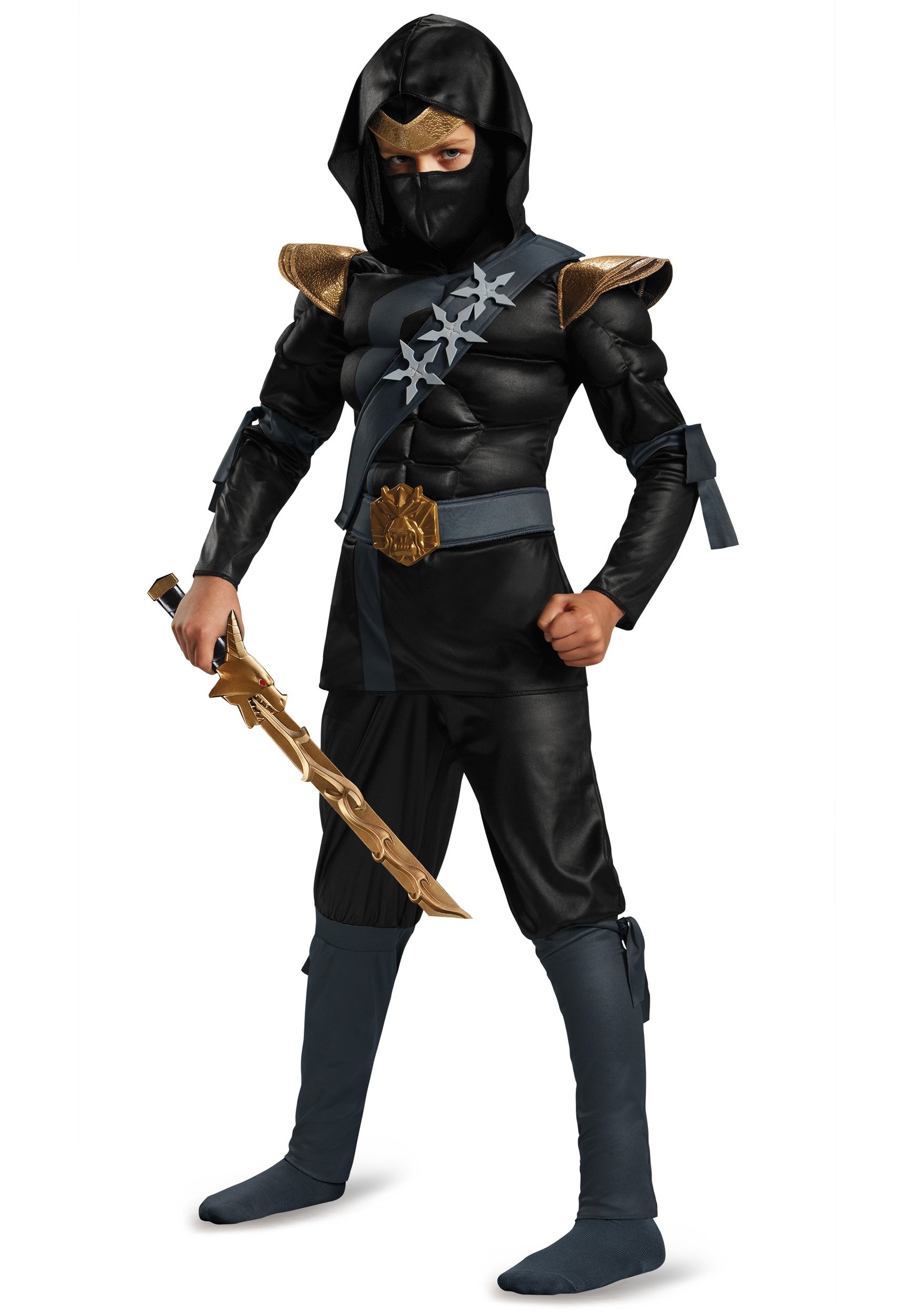 Disguise 80473L Black Ninja Classic Muscle Costume, Small (4-6)