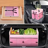 Vista 7 de Organizador de maletero de automóvil con bolsa enfriadora individual, 2 compartimentos, almacenamiento plegable para automóvil SUV (rosa)