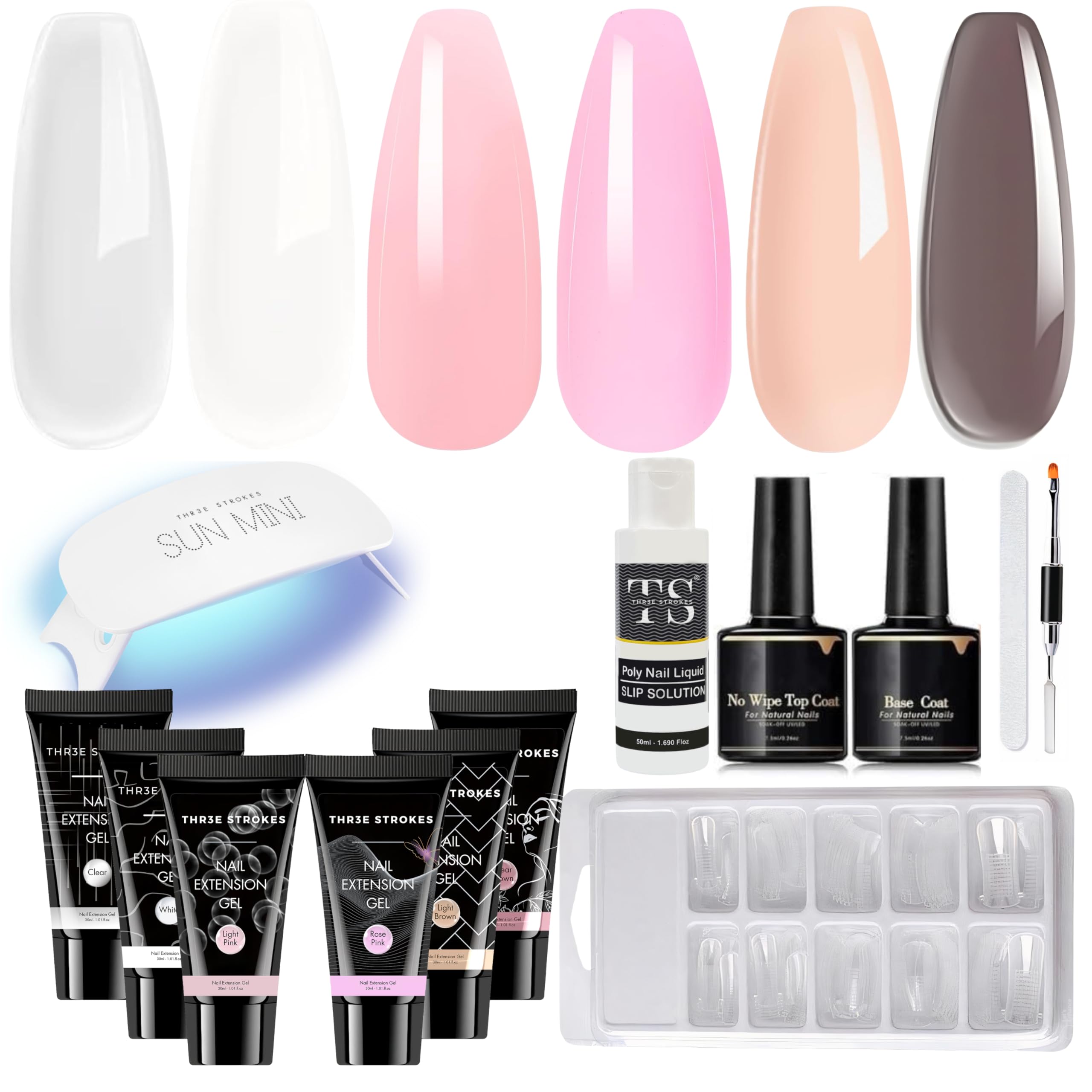 Poly Nail Gel Kit With Uv Light Starter Kit-6 Colors Clear Nude Pink Neutral Summer Colors All In One Kit Poly Nail Extension Gel Set Builder Hybrid Gel with Base Top Coat Gifts for Mom-image-23