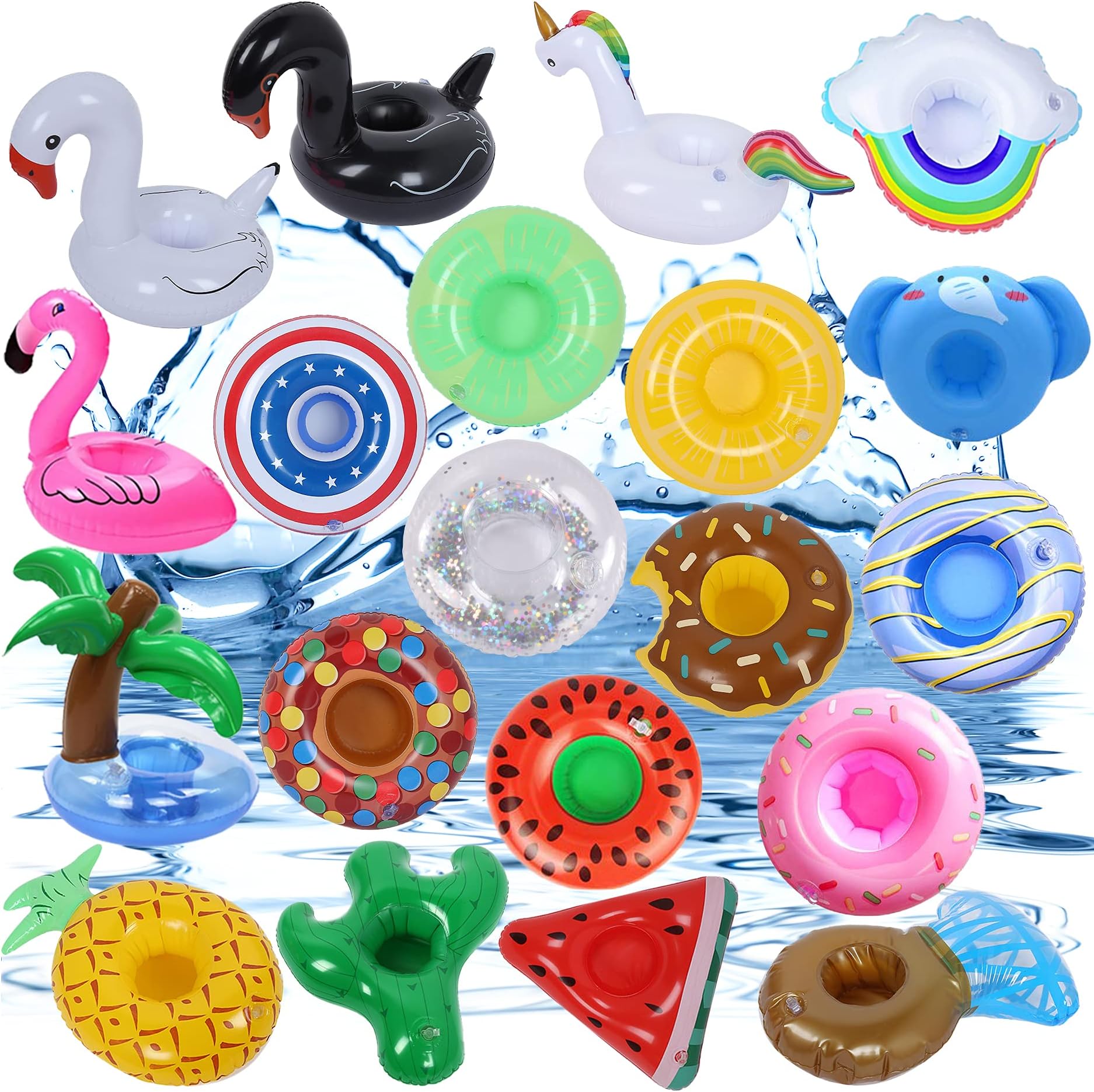 Inflatable Drink Holder 20 Pack Inflatable Drink Floats Cup Holders for Summer Pool Party, Variety Drink Floaties