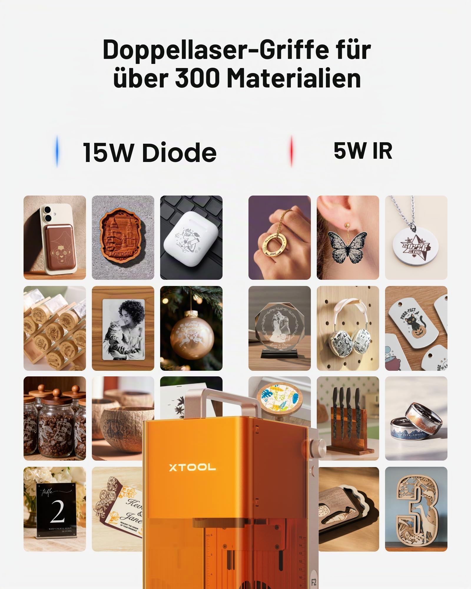 xTool F2 Deluxe Bundle, 5W IR & 15W Dioden-Laser, Inkl. RA3 Rotary, Slide Extension & Desktop-Luftreiniger, für Profis im gewerblichen Einsatz, Lasergravierer für Schmuck, Metall & Holz