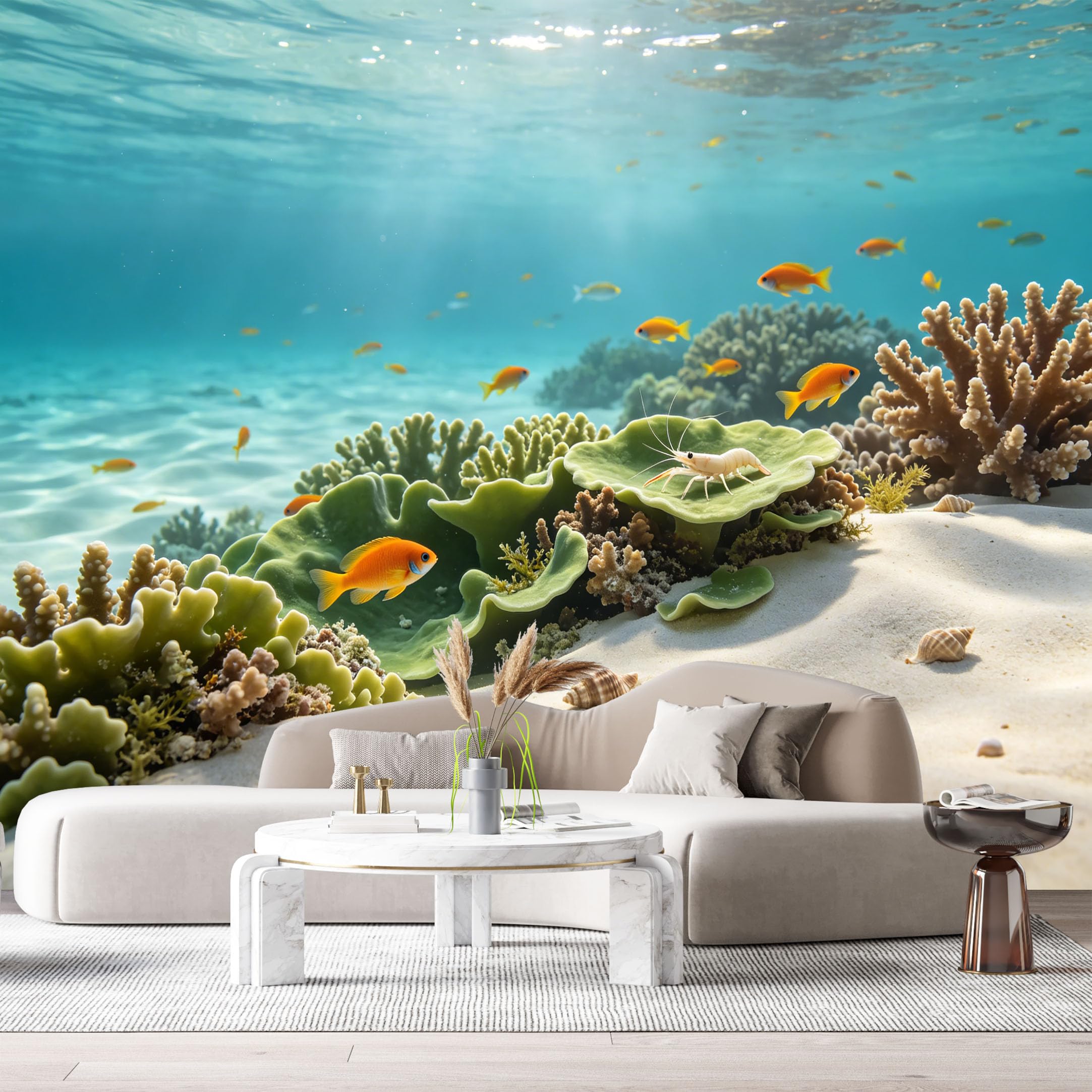 Custom Size Wall Murals Ocean Marine Tropical Fish Coral Reef Underwater Scene 3D SelfAdhesiveWall Fabric Removable Wallpaper Wall Decor for Living Room Bedroom Bathroom