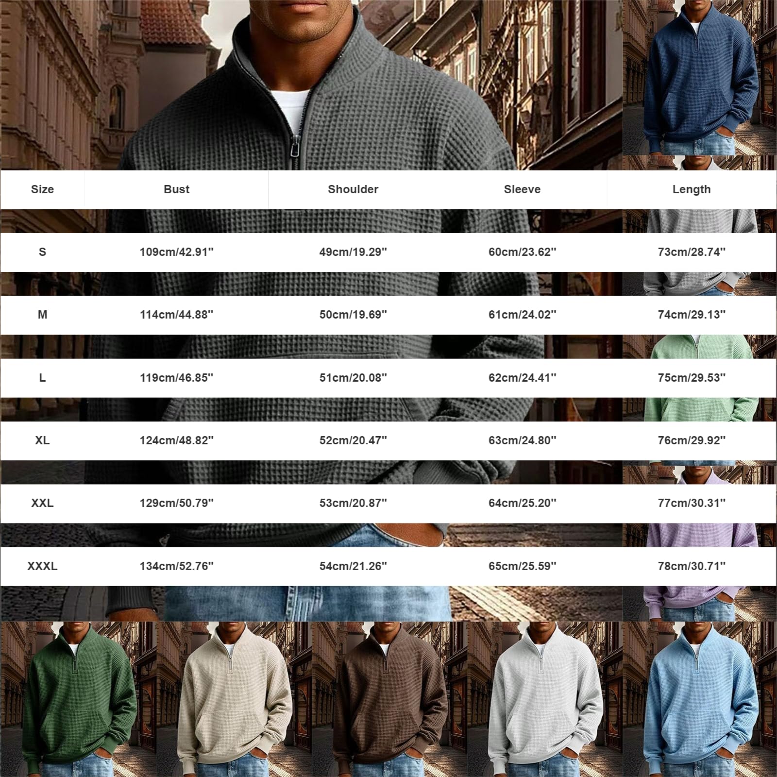 Sudaderas de Hombre Sudadera Informal de Manga Larga para Hombre, Estilo otoño/Invierno, con Cremallera 4/1 y sin Capucha. Sudadera Navidad Familia