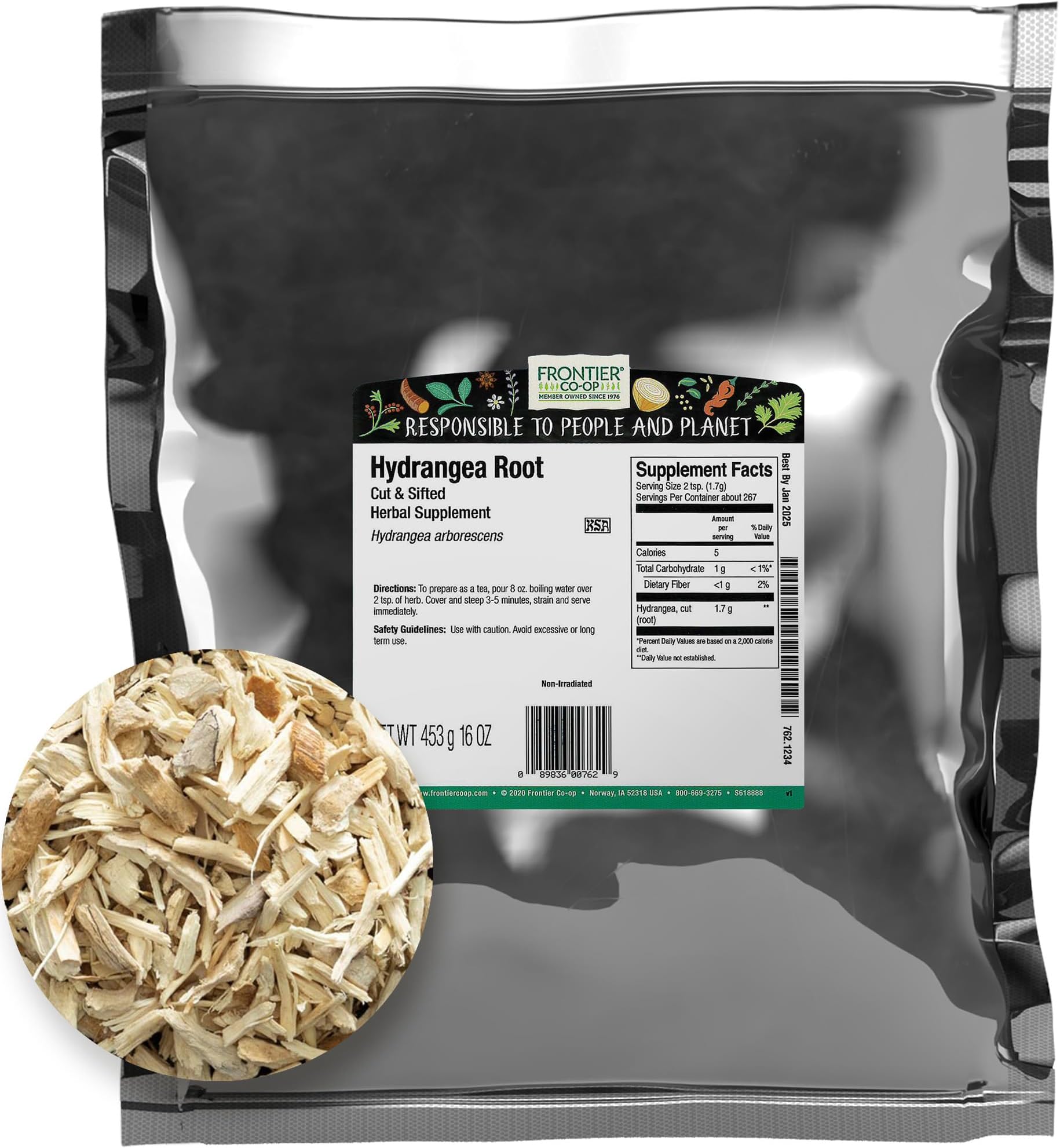 Frontier Co-op Hydrangea Root, 1lb Bulk Bag, Cut and Sifted | 100% Natural Roots | Ideal for Hydrangea Root Tea and Herbal Use, Kosher, Non Irradiated