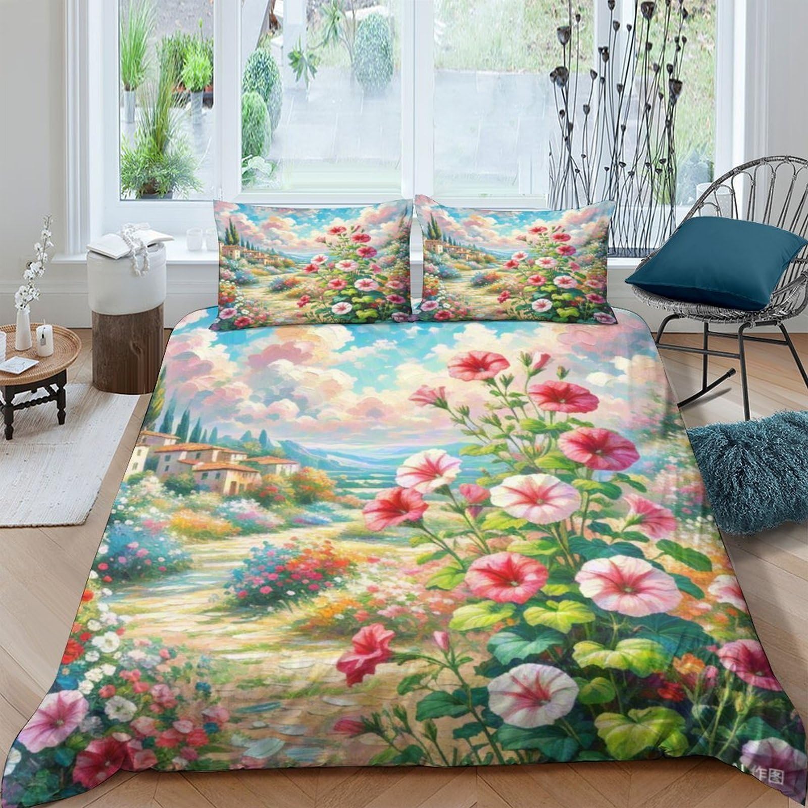 Housse de couette 200x200cm pétunie imprimée en 3D avec sa taie d'oreiller douce pour lit double