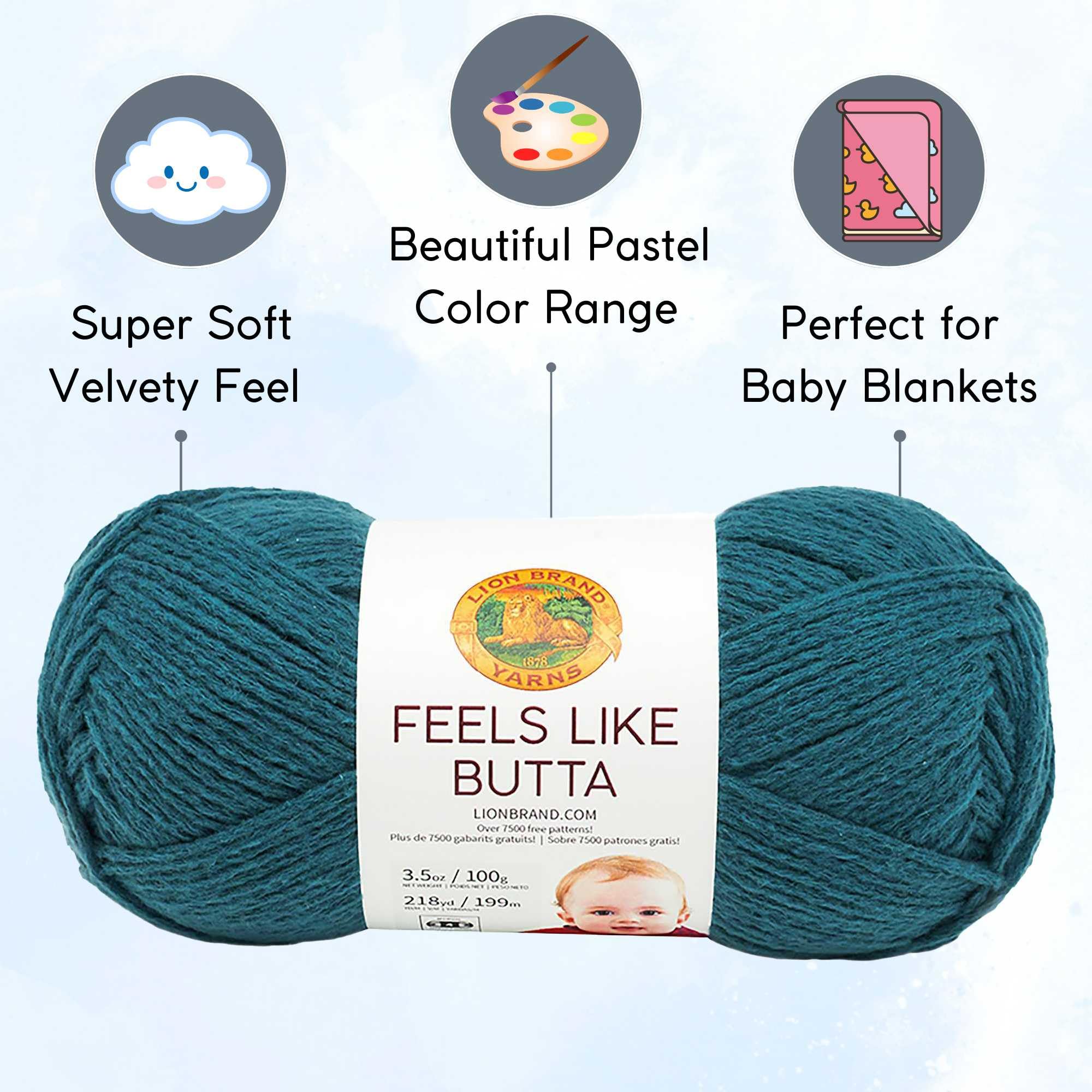 Lion Brand Feels Like Butta Teal 215-178 (6-Skeins - Same Dye Lot) Worsted Medium #4 Przędza poliestrowa do szydełkowania i robienia na drutach, z torbą projektową
