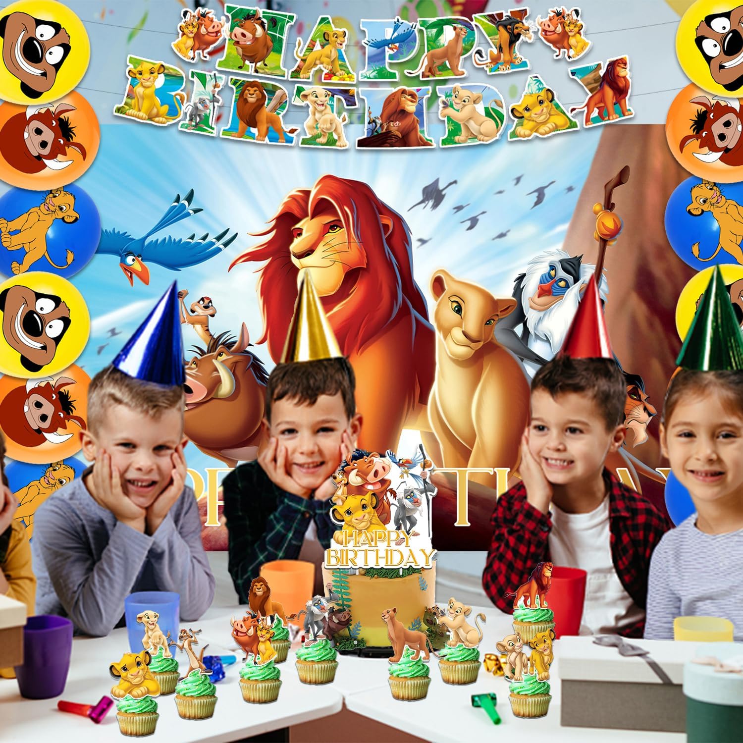 42pcs Lion-Kings Party Supplies Pack Includes，Banner，Cake Topper，Blackdrop,Balloons for Lion-Kings party Decoration