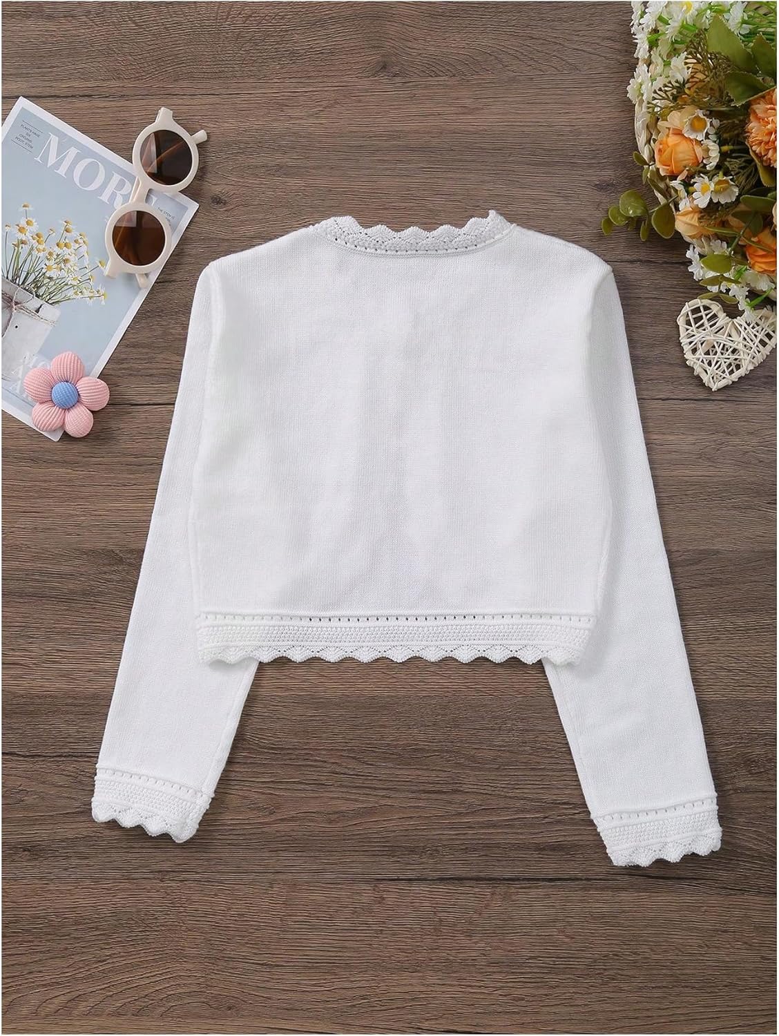 GORGLITTER Girl's Long Sleeve Bolero Cardigan Sweater Kids Cute Lace Trim Button Knit Shrug Cropped Sweaters Tops - Image 2