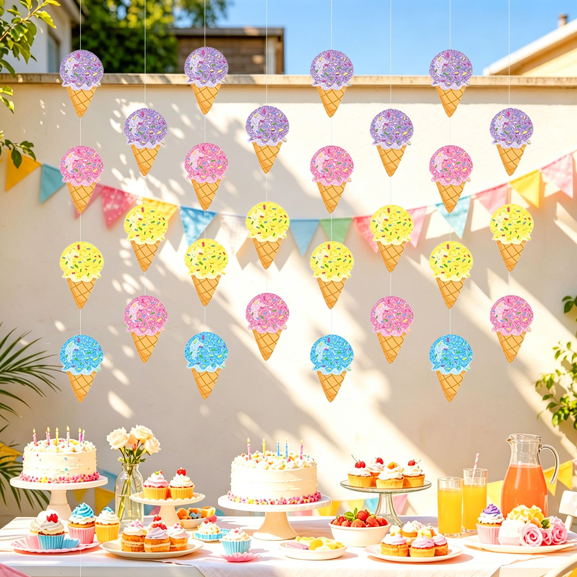 Ice Cream Birthday Party Decorations Pastel Banners Garland Ice Cream Themed Hanging Swirls Streamers Birthday String for Summer Beach Baby Shower Favor Party Supplies