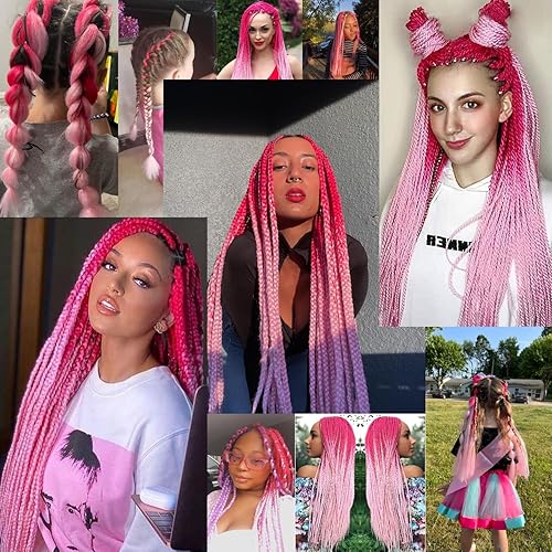 Miniatura 4 de Cabello trenzado ombré (rosarosa claro), 3 extensiones de cabello trenzado jumbo para trenzas de caja de 24 pulgadas, sello de agua caliente, suave