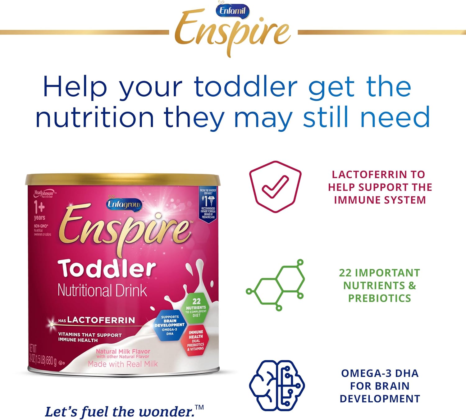 Enfagrow Enspire Toddler, Nutritional Drink, Immune-Supporting Lactoferrin and Brain-Supporting DHA, Natural Milk Flavor, 24 Oz Can (Pack of 4)
