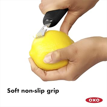 OXO - Good Grips Soyma Bıçaklı Limon Rendesi ve Limon Kabuğu Soyma Aleti, Siyah