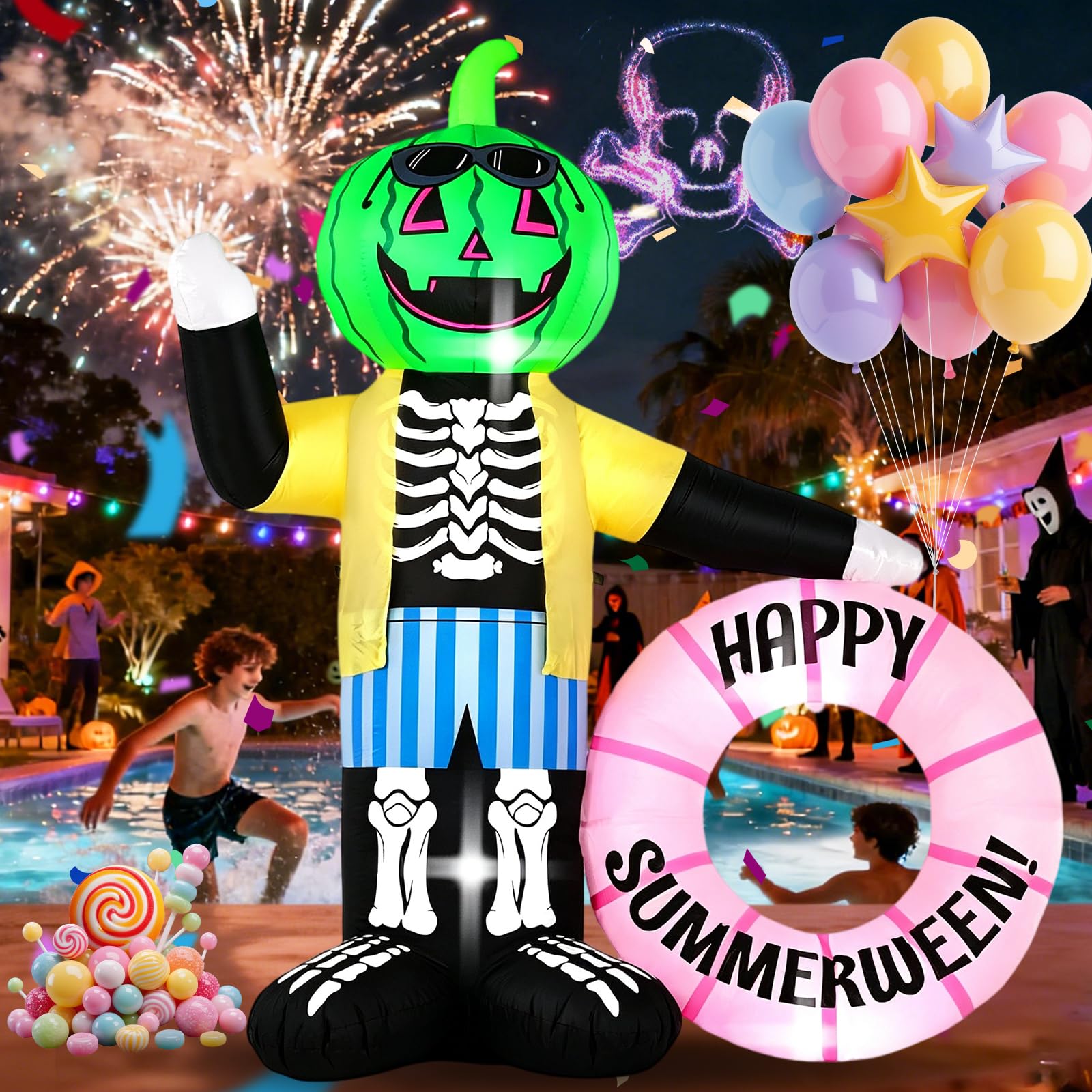 Couronne zombie pastèque 1,8 m gonflable lumineuse extérieur LED