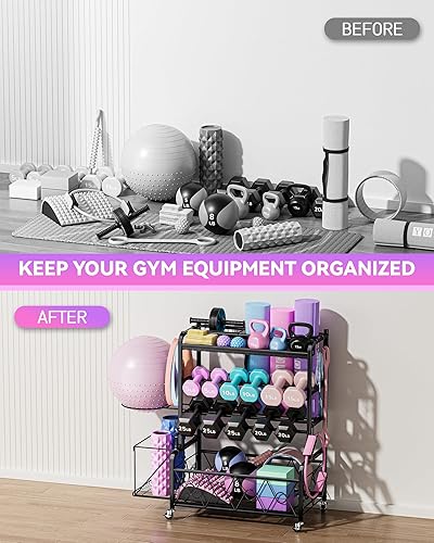 Miniatura 4 de Organizador de gimnasio en casa, todo en uno, soporte para mancuernas de yoga, soporte para equipo de ejercicio de entrenamiento, tapete de yoga,