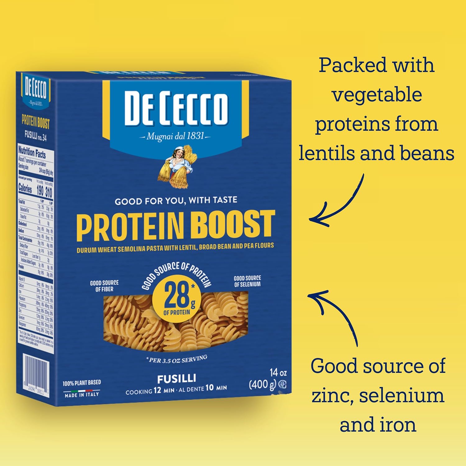 De Cecco Protein Boost Fusilli No. 34 Pasta, 14 Oz image 3