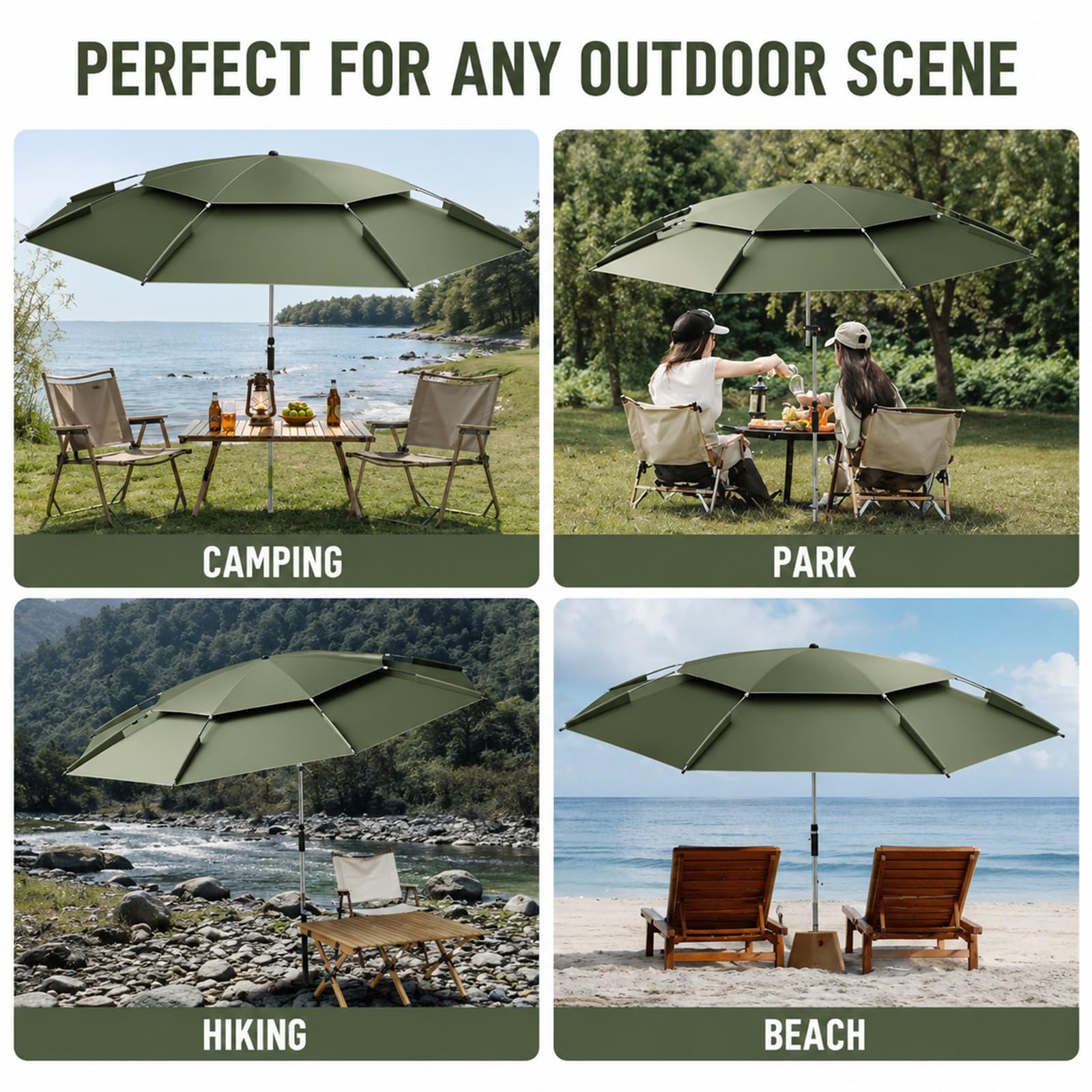 Regulowany parasol wędkarski 360° z torbą do przenoszenia, duży parasol przeciwsłoneczny UV50+, wiatroszczelny schronienie na zewnątrz, na plażę, kemping, wędrówki, do ogrodu i podróży