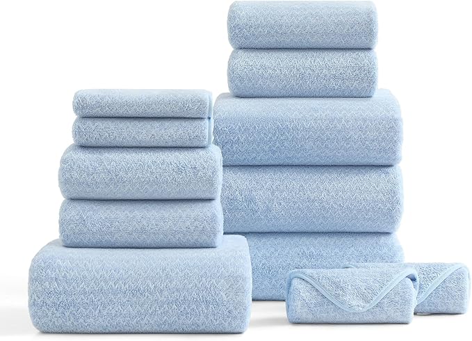 Ultra Soft Bath Towel Set,12 Piece (4 Bath Towels,4 Hand Towels,4 Washcloths) Family Bathroom Towels Set with Hanging Loop,Quick Dry Extra Absorbent Shower Towel for Bathroom,Hotel,Spa-Light Blue