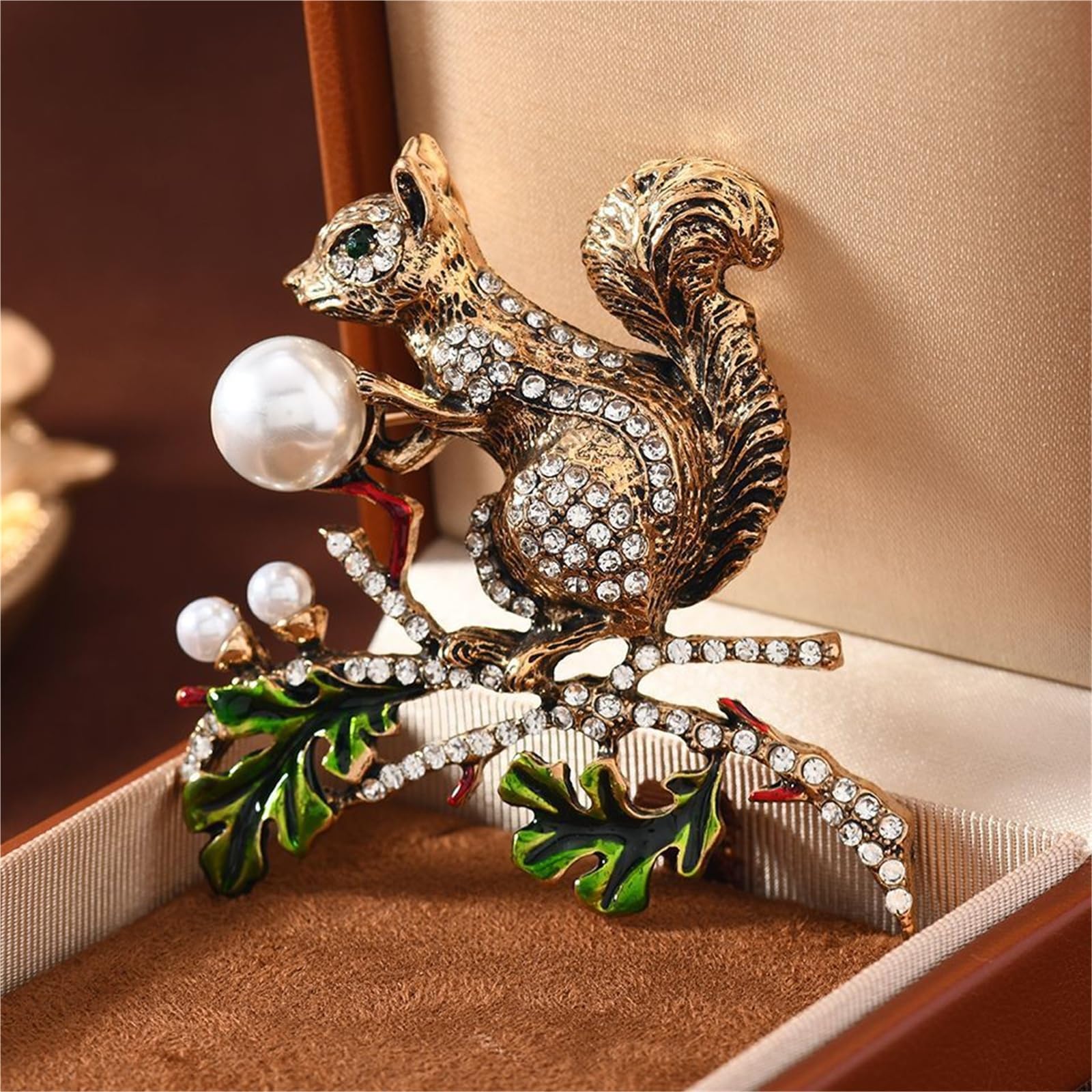 Broche de ardilla retro vintage - Pin de perlas de imitación para chaquetas y accesorios