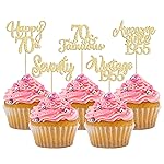 30Pcs Vintage 1955 Cupcake Toppers Glitter Seventy Happy 70th Birthday 70 Fabulous Cupcake Picks Cheers to 70 Years for 70th Birthday Wedding Anniversary Party Cake Decorations Supplies Gold