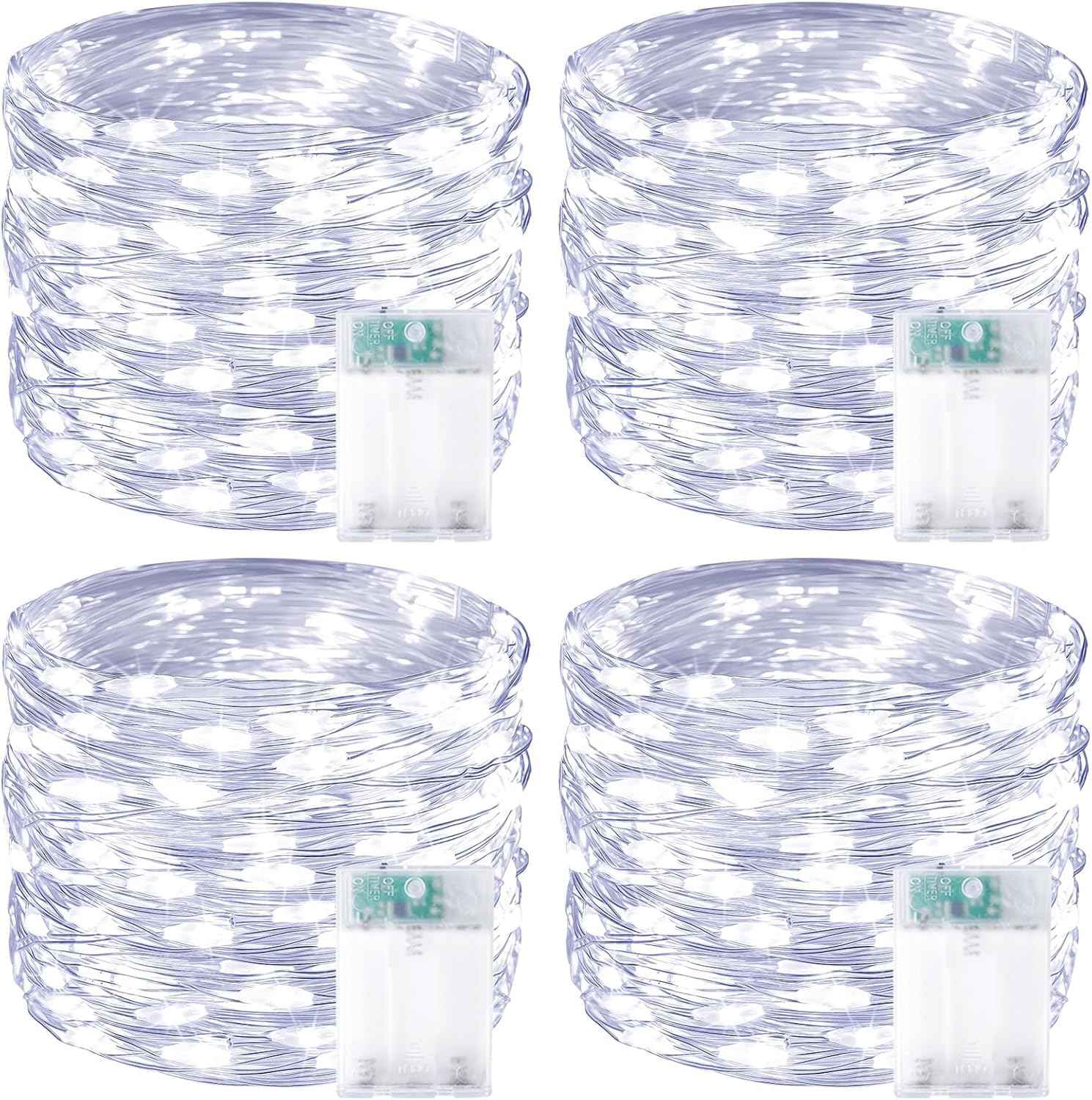 FairyGlim Lot de 4 guirlandes lumineuses de Noël à piles 100 LED 3 m