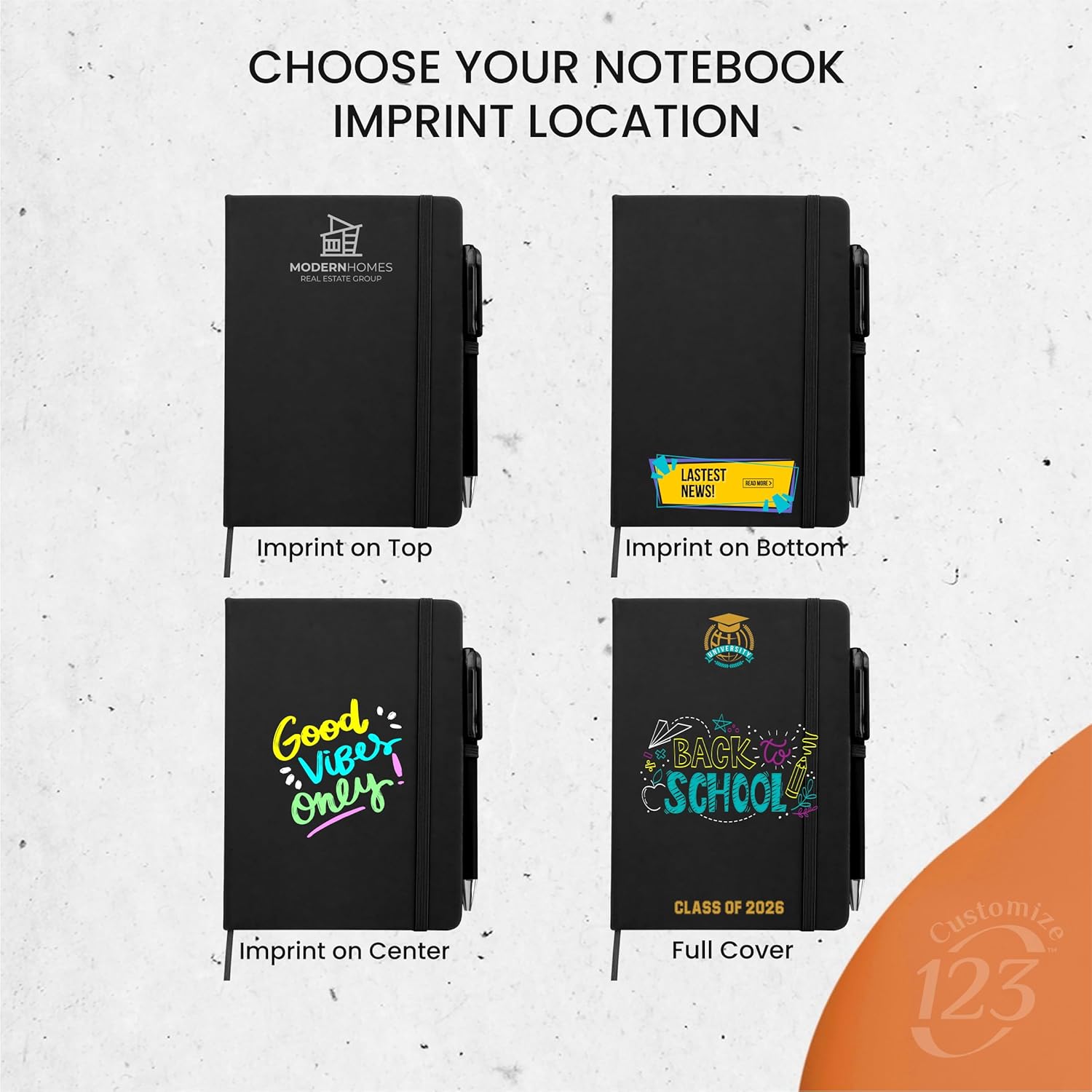Personalized Notebook Journal – 5” x 7” – 12 Pack – Customized Notebook with Name, Text or Logo - 100 Page Custom Journal, Leatherette Hardcover & Pen - Black
