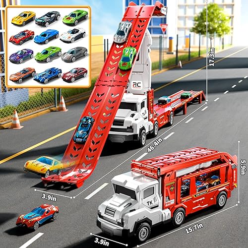Miniatura 2 de Camión de juguete para niños de 3, 4, 5, 6, 7, 8 años, juego de pistas de juguete con 12 juguetes de automóvil fundidos a presión, regalos de