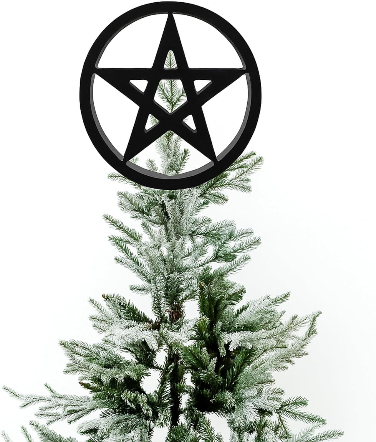 Hillban 7 Inch Black Pentagram Christmas Tree Topper Star Gothic Christmas Tree Topper Vintage Wooden Holiday Pentacle Decor for Xmas Party Indoor Outdoor Home Decoration