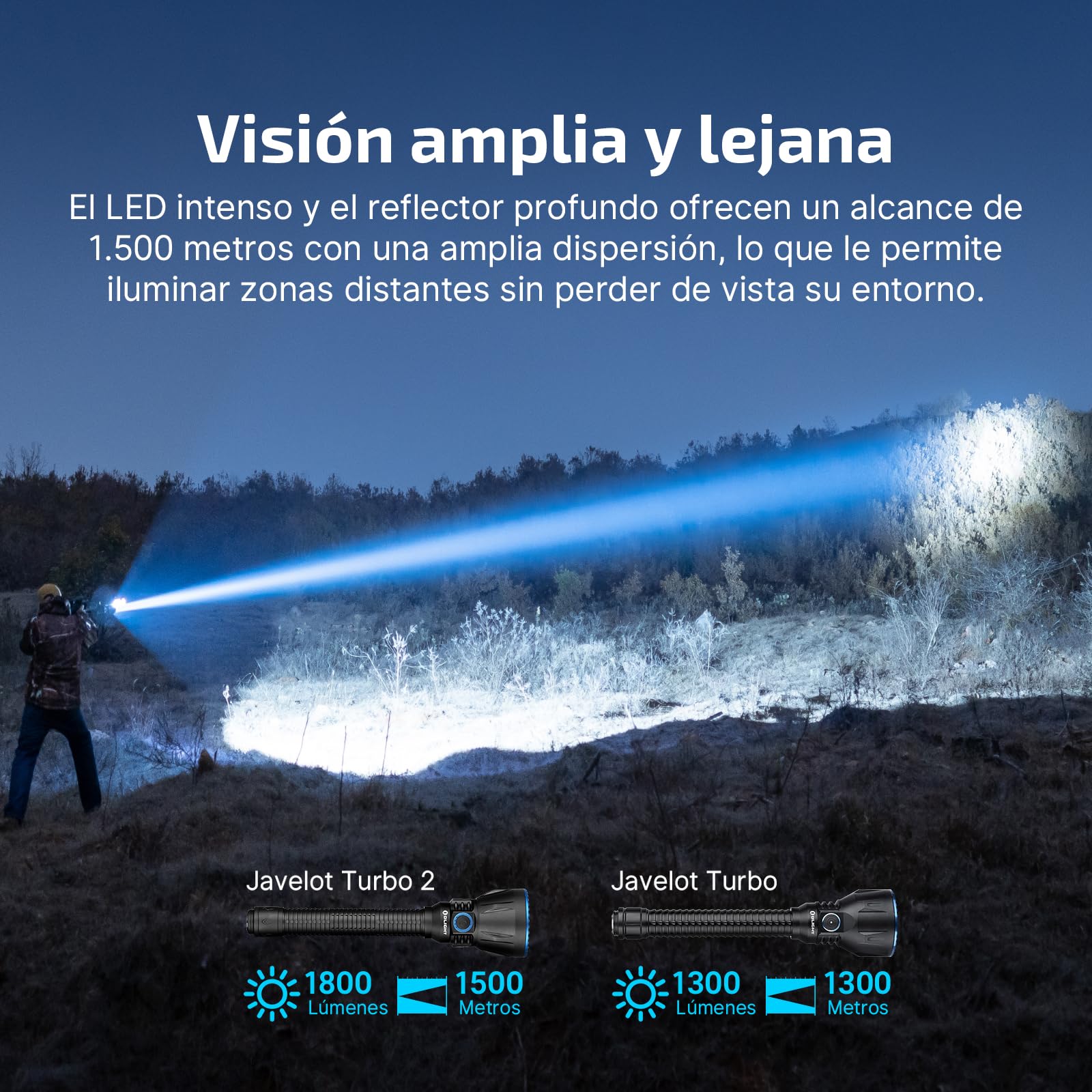 OLIGHT Javelot Turbo 2 Kit Linterna Táctica 1800 Lúmenes Controles Remotos | Alcance de 1500 Metros, 272 Horas Autonomía, Filtro Roja y Verde, IPX8, Ideal para Caza, Actividades al Aire Libre y Búsqueda