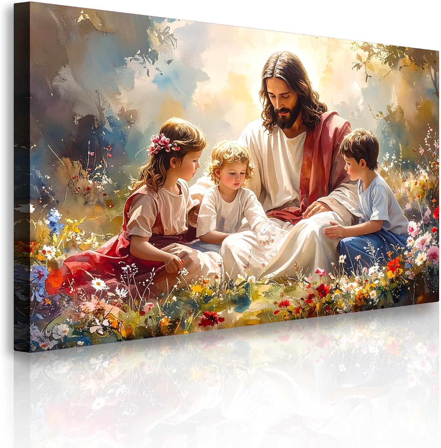 TAILORED CANVASES Jesus With Children Faith Wall Art – Christian Gospel Picture for Kids’ Rooms, Jesus Loves the Little Children Canvas Décor for Bedroom or Nursery 16x24