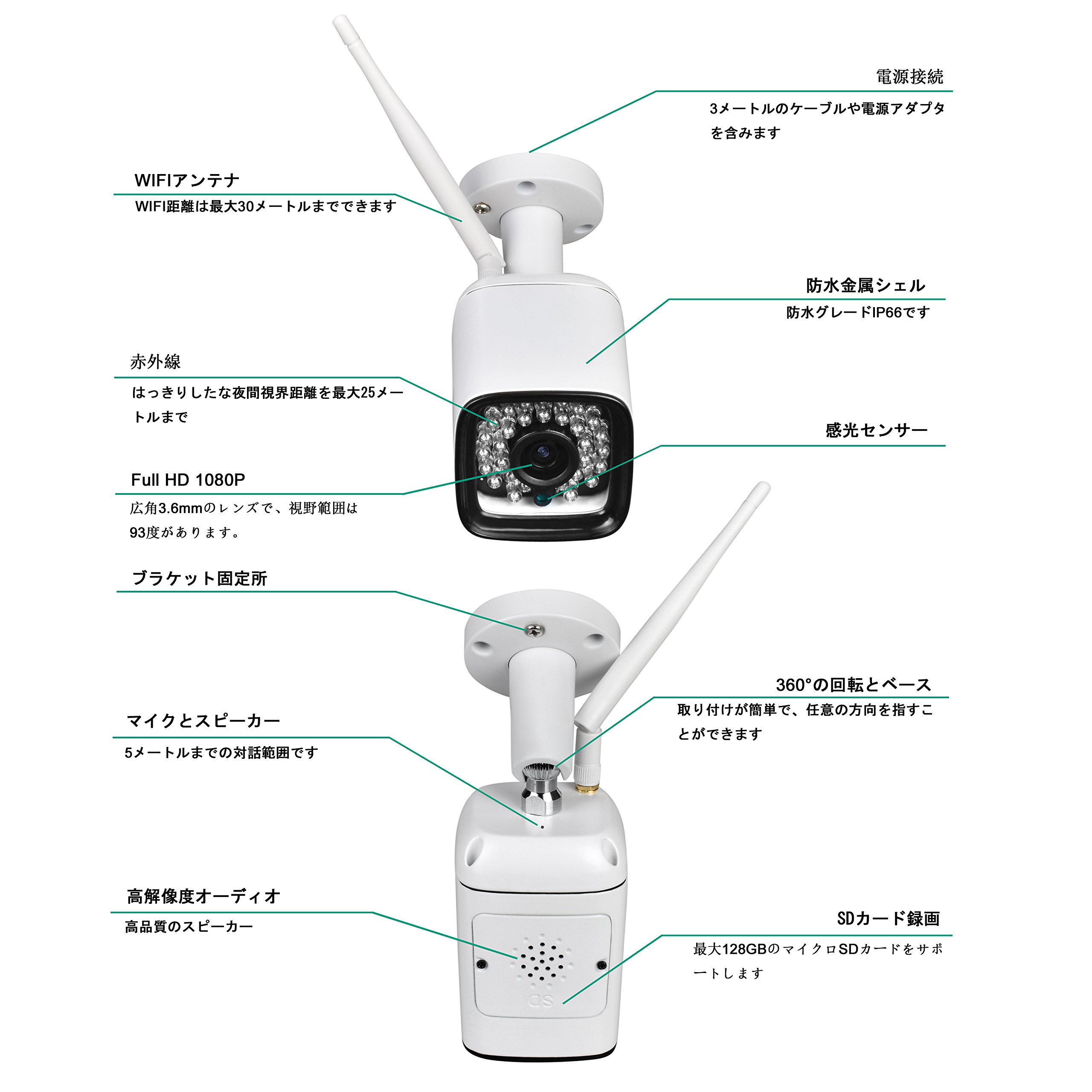 Amazon.co.jp: ICAMI 防犯カメラ ワイヤレス HD 1080P WiFi 屋外 無線