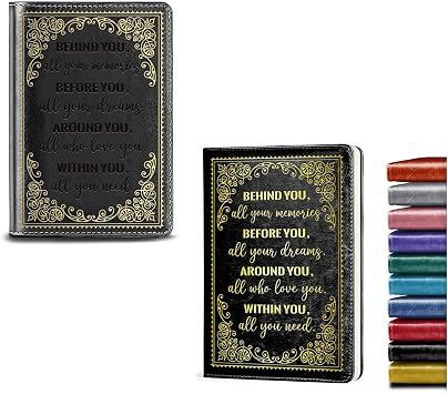 Encouragement Gift Inspirational Leather Journal Appreciate Gift Graduation Lined Journal Notebook Behind You, All Your Memories Notebook,Random oneBlackBehind you-Black