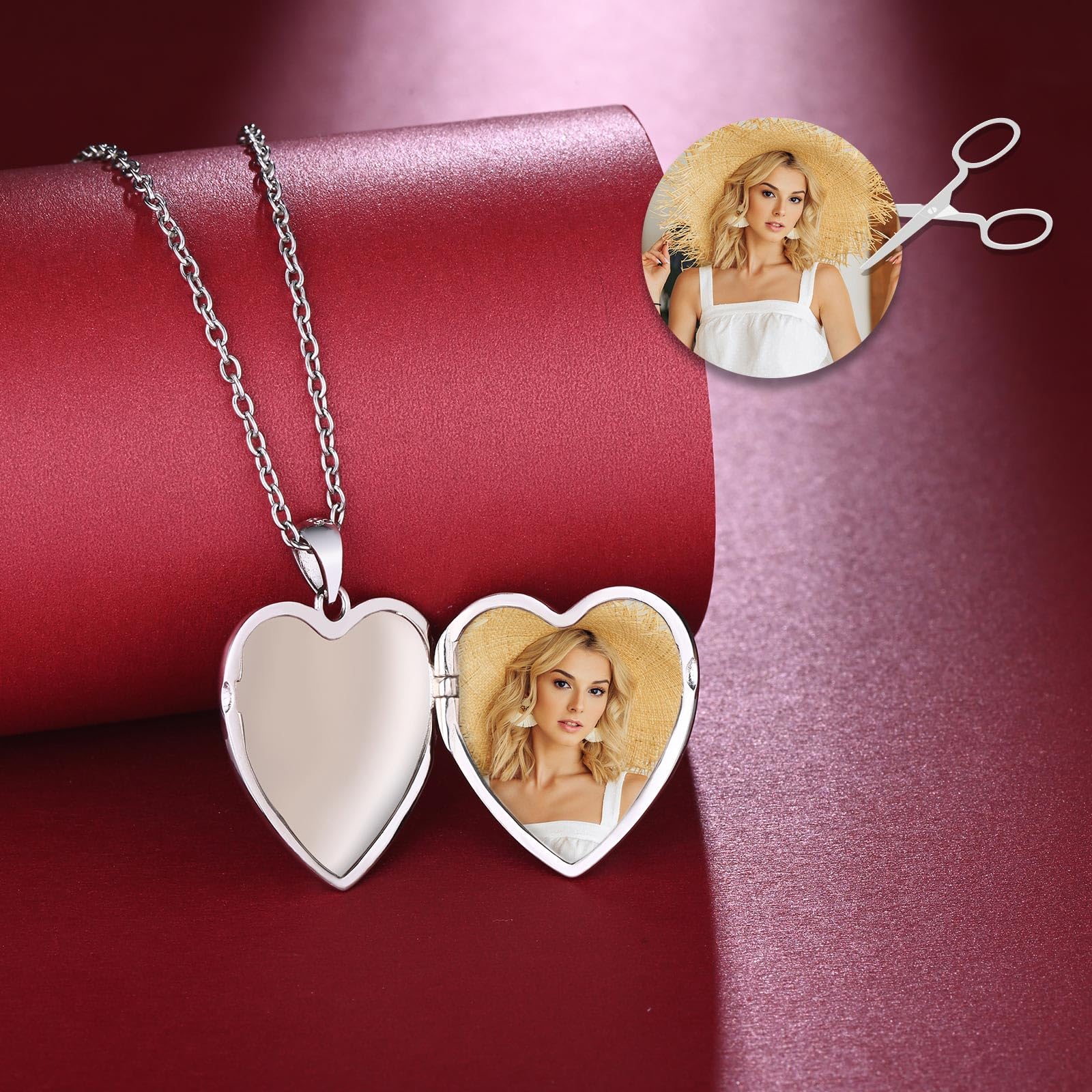 Collier médaillon photo pour femme en argent sterling 925 avec pendentif en forme de cœur