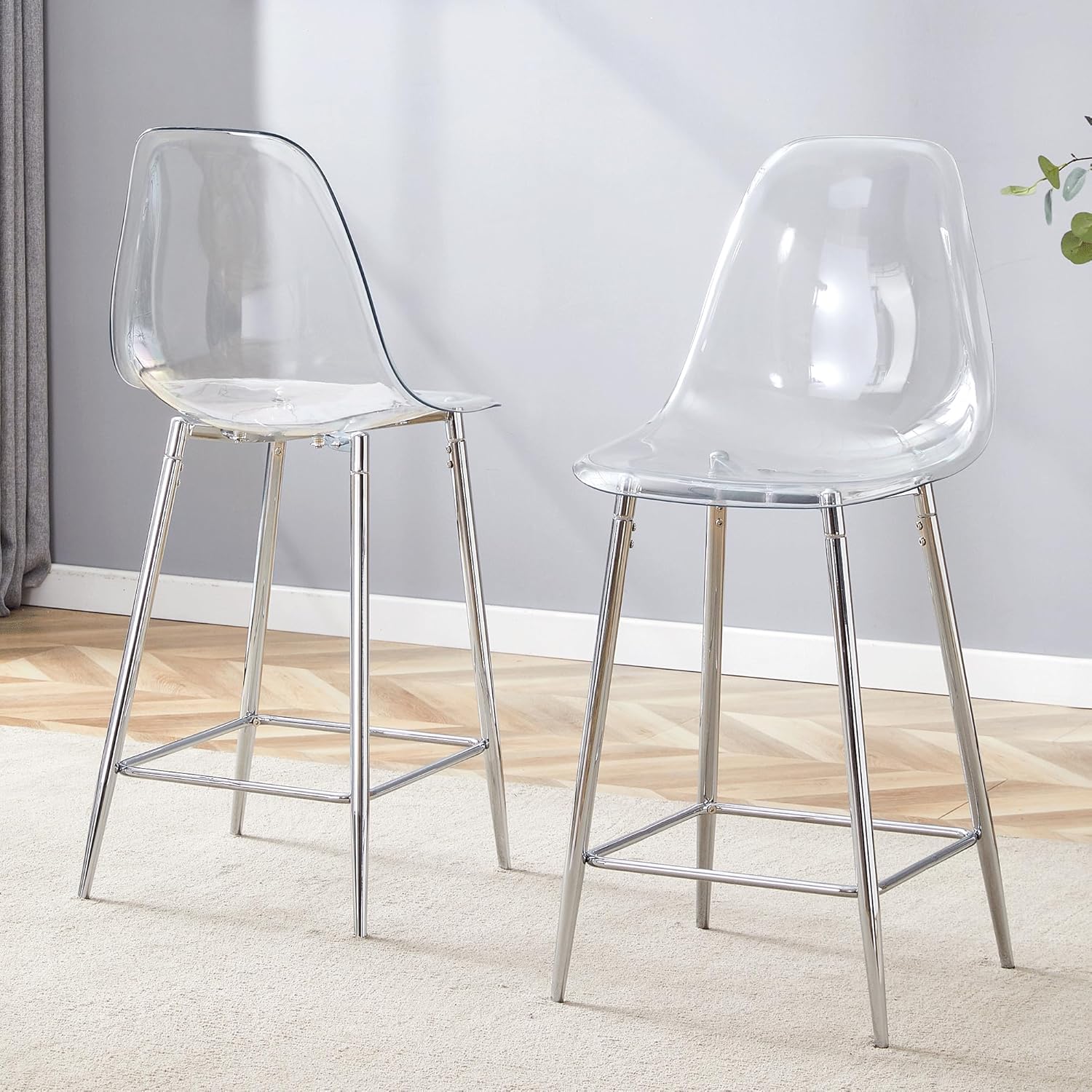 Counter Height Bar Stools Set of 2, Clear Bar Stools for Kitchen Island Set of 2, Transparent Acrylic Barstools with Metal Brackets, Ideal for Kitchens, Dining Rooms, and Islands