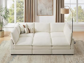 98" Cloud Modular Sectional Sofa Couches with Ottoman, Ivory White | Oversized Modern Sleeper Sofa with Deep Seat Double-Layer Thick Cushion, Convertible Upholstered Sofa Set for Living Room