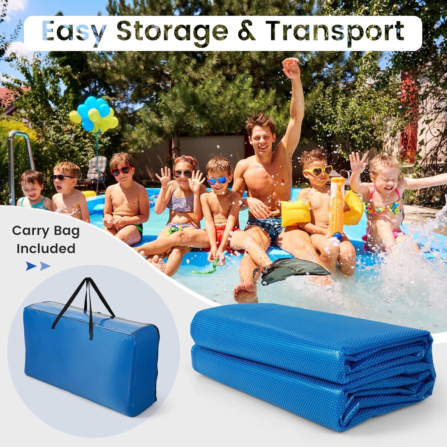 Goplus Pool Cover, 18 x 36 FT Solar Blanket 12 Mil with Carrying Bag for In-Ground and Above-Ground Swimming Pools, Rectangle Hot Tub SPA Thermal Blanket, Blue Bubble