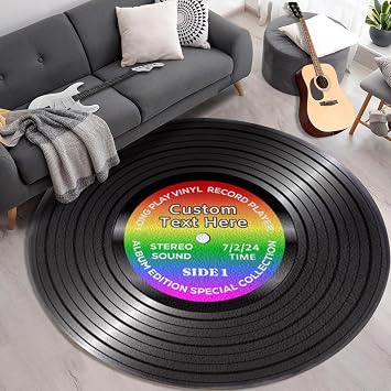 Custom Rug Music Decor Area Rug,Personalized Music Cds Rug,Record Album Posters Round Rug,Music Room Decor,Music Gifts for Music Lovers