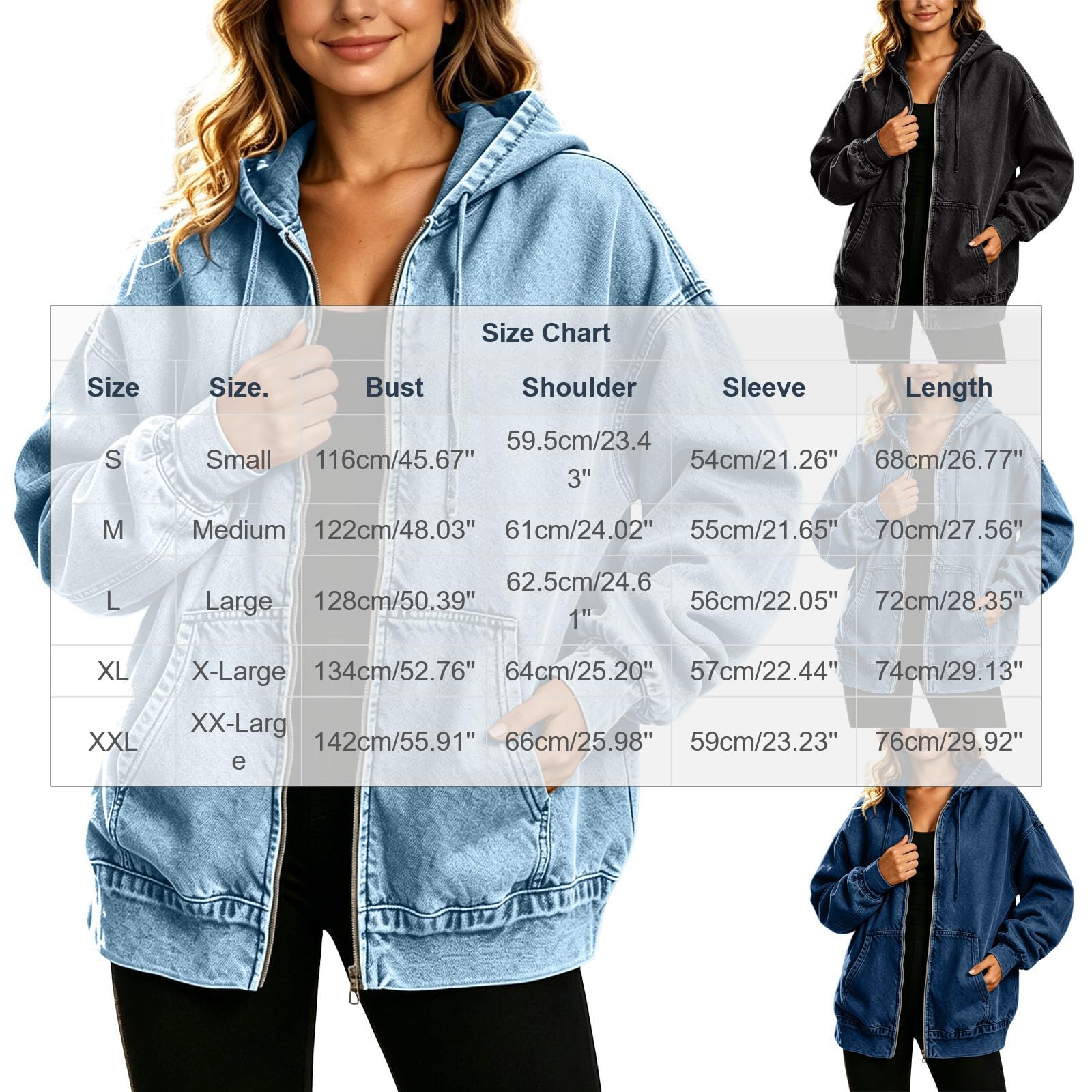 Giacche di jeans da donna vintage oversize con zip con cappuccio cappotto di jeans da donna primavera autunno casual felpe con cappuccio larghe leggere giacca da camionista per il tempo libero