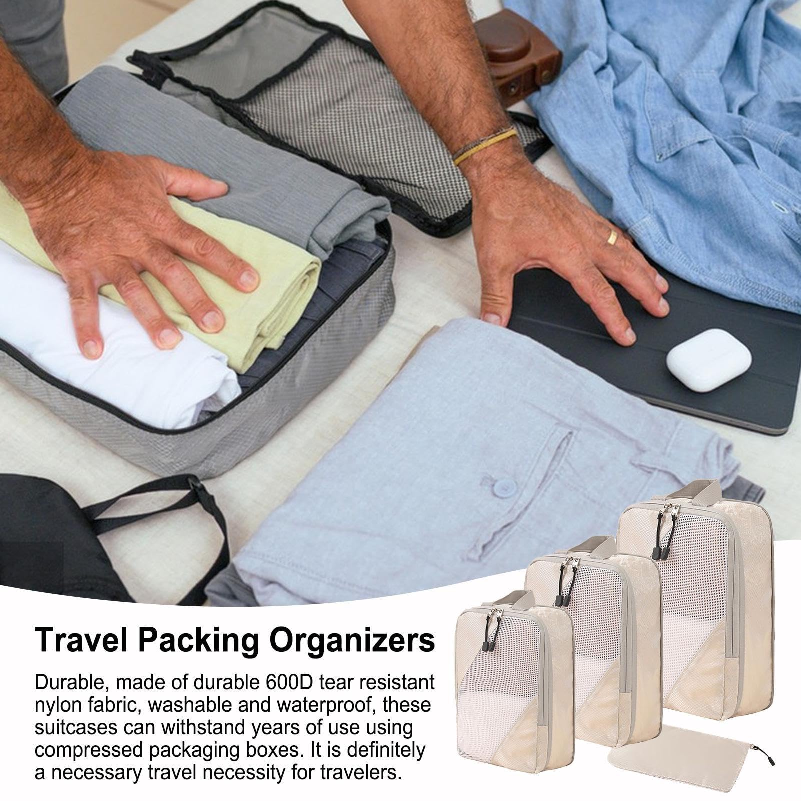 Set Organizer Valigia 7 Pezzi - Sacchetti Compressione Salvaspazio Per Viaggi, Nero - Foto 9