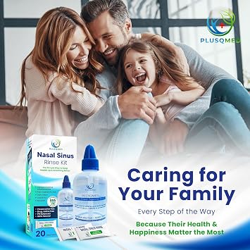 Sinus Rinse Kit, Squeeze Bottle, Neti Pot,+20 Salt sachets, Original Plusqmed,Nasal wash, Sinus Rinse, Adults, Children, Nose Shower for Nose Cleaning and Nasal Flushing,