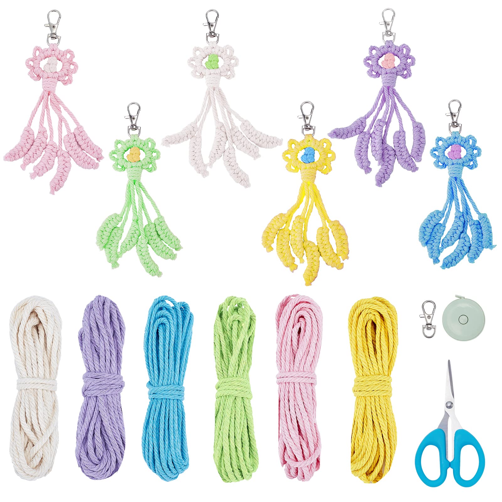 Kit Portachiavi Macramè Fai Da Te WEBEEDY, 6 Pezzi A Forma Di Fiore, Stile Bohémien, Con Nappe, Per Principianti - 4