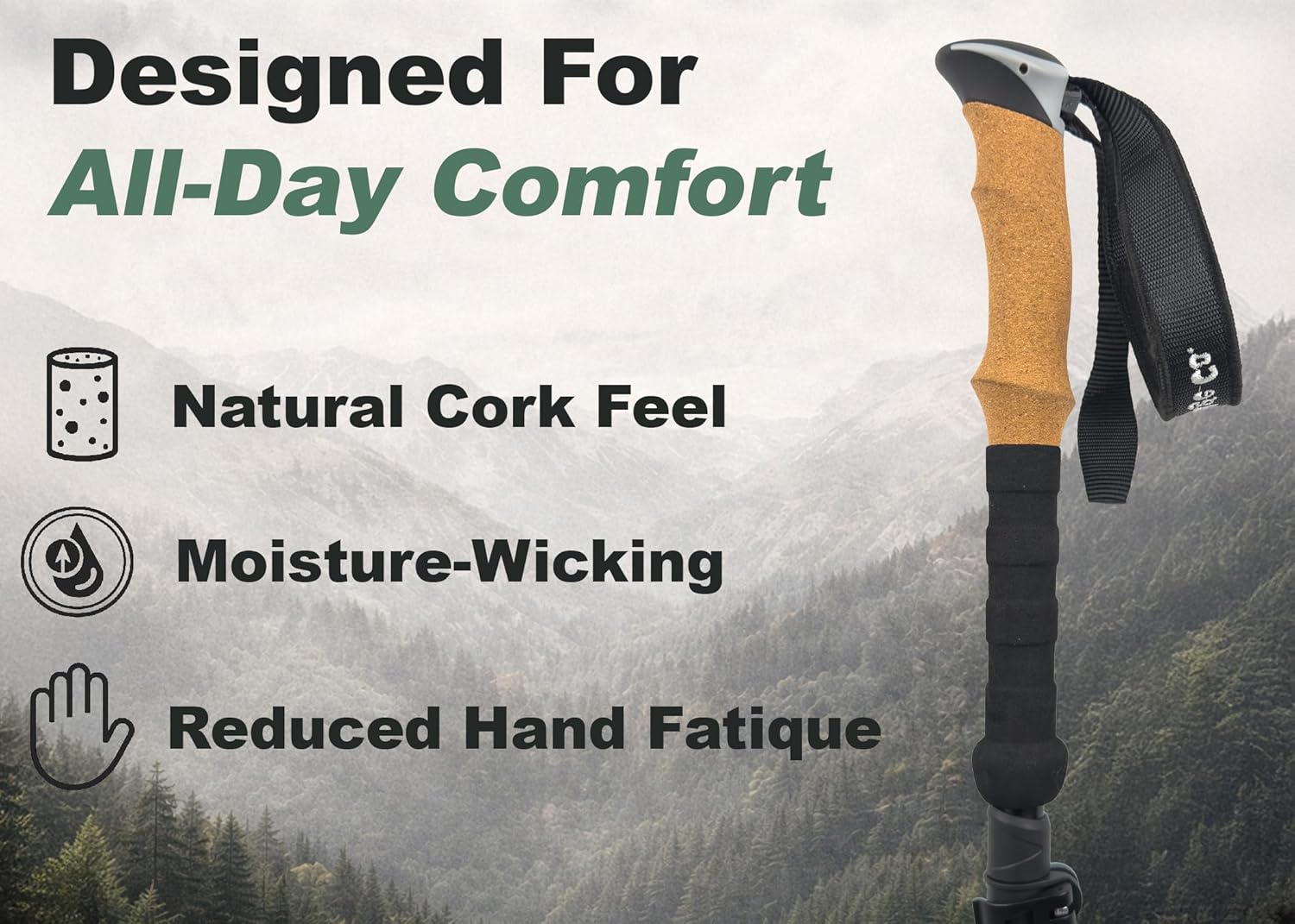 Trekking Poles (2-Pack) – Lightweight Aircraft-Grade Aluminum Hiking/Walking Sticks, Quick-Lock Adjustable with Cork Handles for Men & Women