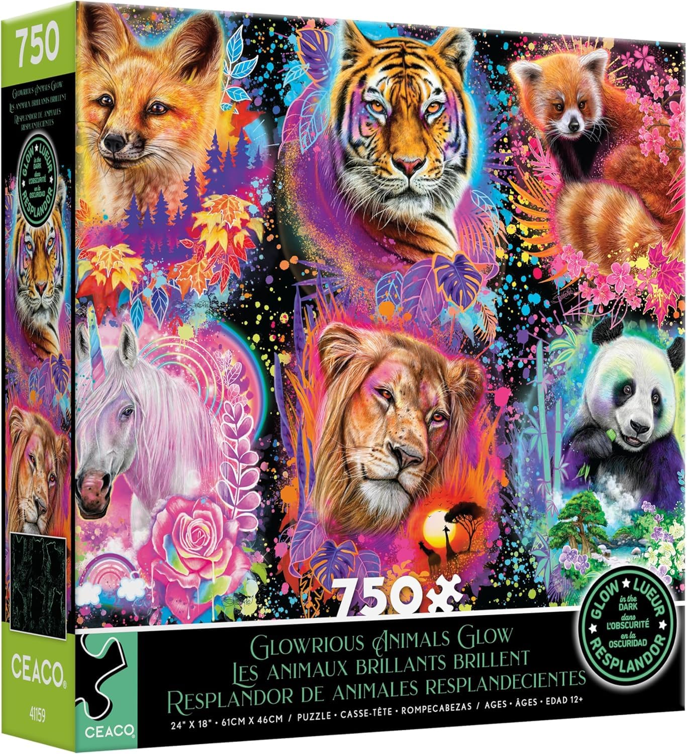 Ceaco - Brilla en la Oscuridad - Animales Brillantes Brillan - Rompecabezas de 750 Piezas