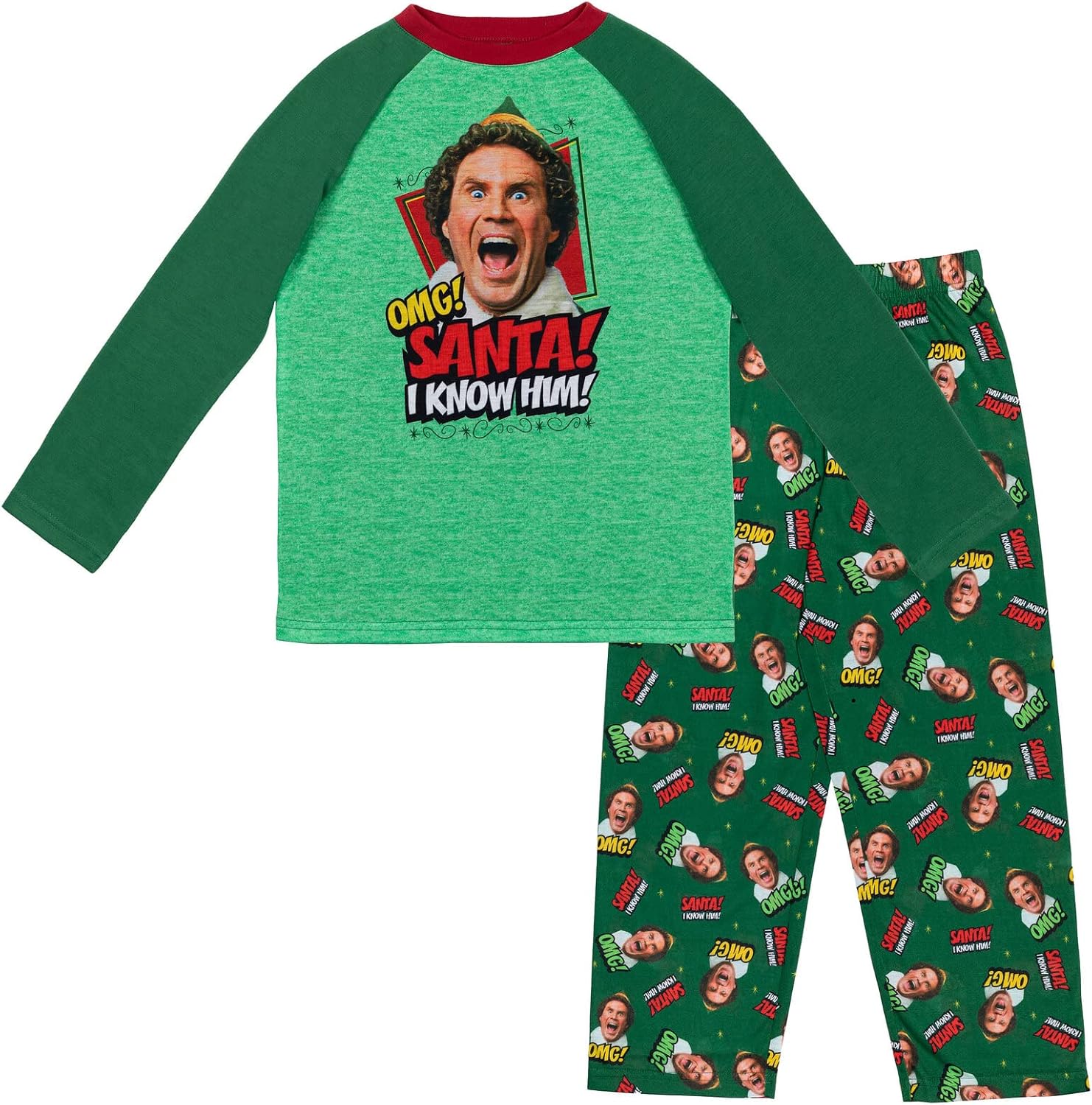 Elf Christmas Pullover Pajama Shirt and Pants Sleep Set Little Kid to Big Kid Sizes (4-18-20)