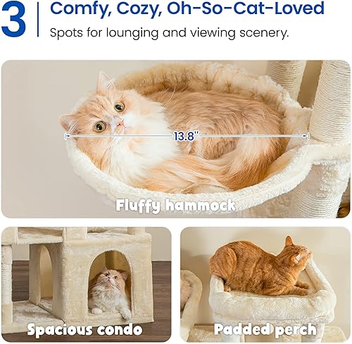 Miniatura 5 de MWPO Árbol extragrande para gatos de interior, torre para gatos de 70.1 pulgadas de alto con 3 condominios grandes, soporte de varios niveles para