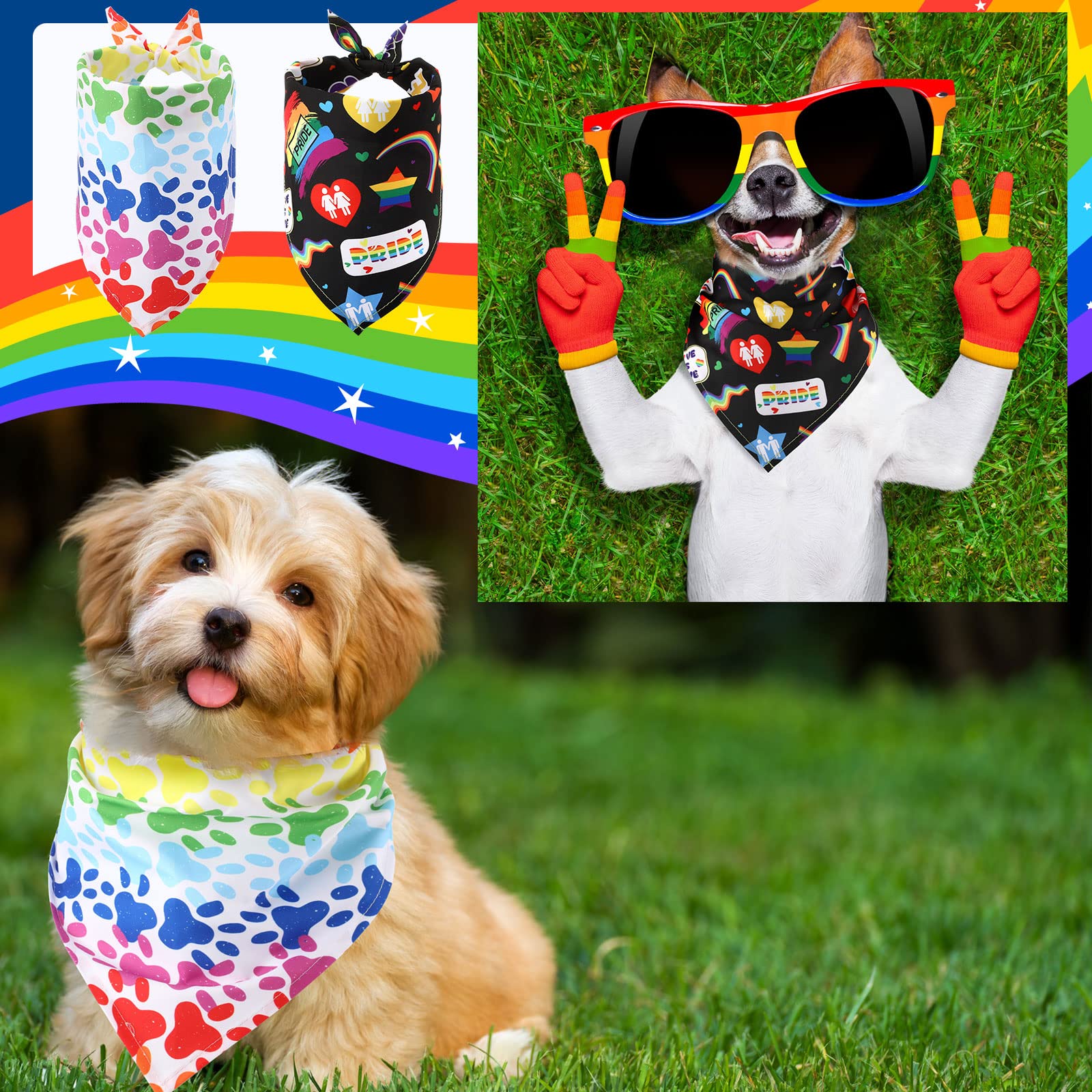 Lot de 60 bandanas pour chien Gay Pride arc-en-ciel - Mouchoirs pour chien LGBT - Accessoires de fête - 10 styles