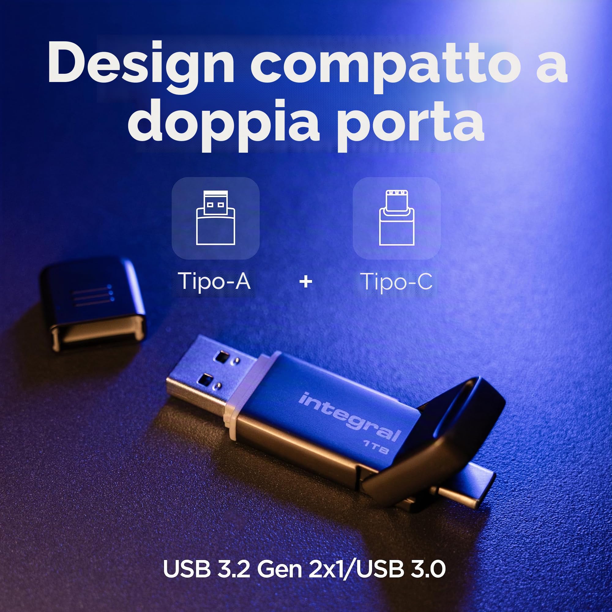 Integral USSD SlimXpress - Chiavetta USB 3.2 Gen 2x1 da 512 GB, doppia porta Type-C e Type-A, SSD portatile, lettura fino a 550 MB/s e scrittura fino a 500 MB/s. Design sottile e resistente in metallo