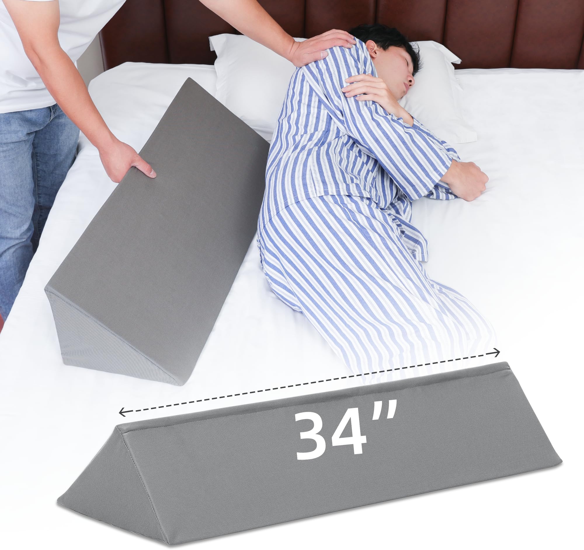Fanwer Wedge Pillow for Side Sleeping, 34" Back Pillow for Side Sleeper, Bed Wedges & Body Positioners for After Surgery, Pregnancy Support, Back Pain, Preventing Bedsores