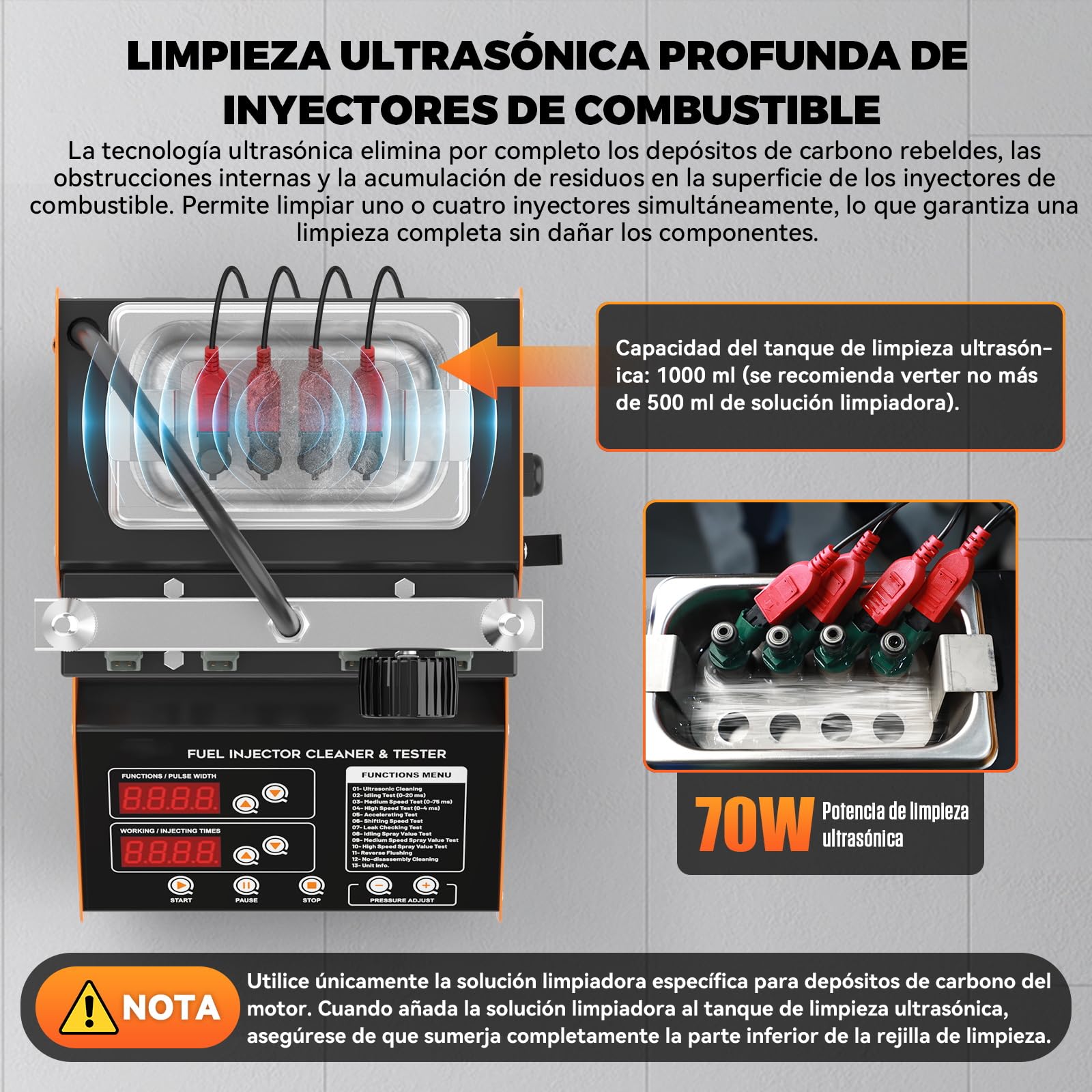 KAISAL CN100 220V Limpiador y Probador de Inyector de Combustible Automotriz, Máquina de Limpieza Ultrasónica de Inyectores de Combustible, Kit de Comprobador y Limpiador de Inyectores de Combustible